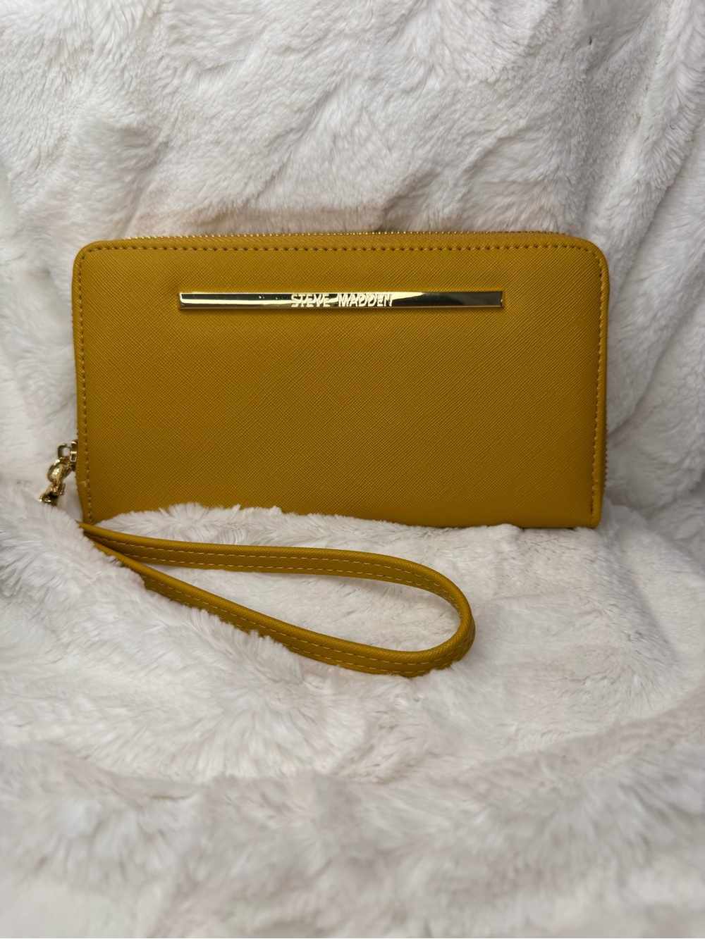 Steve Madden Mustard Yellow Wristlet Clutch with Gold Accent